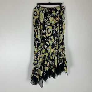 2X Maxi Skirt Fairy Asymmetrical Floral Sharktooth Black Whimsy Whimsigoth Y2K